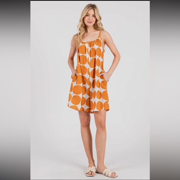 Orange Polka Dot Sleeveless Romper - Picture 2 of 5